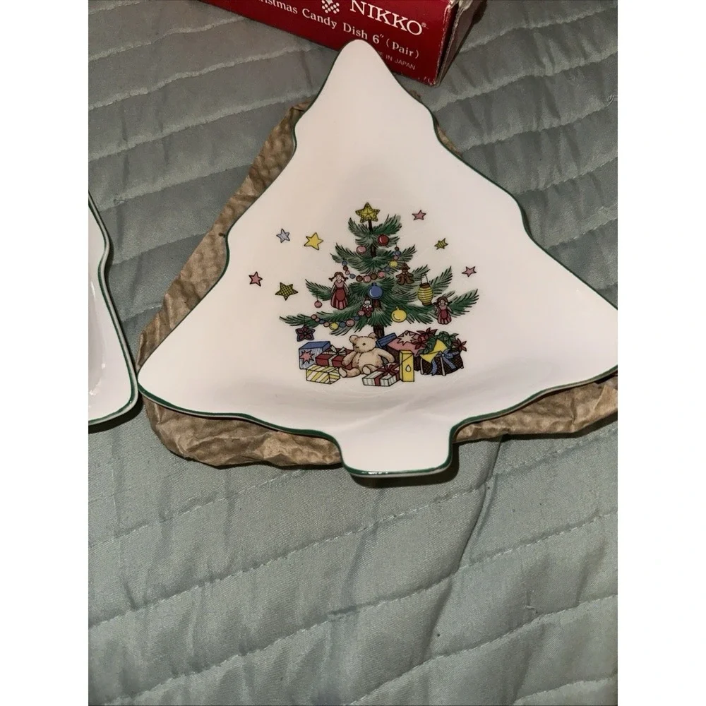 Nikko Christmastime Christmas Tree Shaped Plates Set 2 Vintage Ironstone Japan